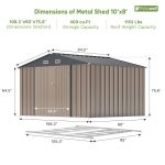 Patiowell 10x8 Metal Shed with Floor, Brown - Image 3