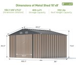 Patiowell 10x8 Metal Shed with Weather Resistance, Brown - Image 3