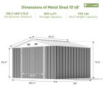 Patiowell 10x8 Metal Shed with Weather Resistance, Gray - Image 3