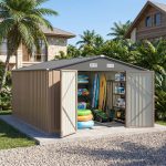 Patiowell 10x12 Metal Shed with Floor Frame, Brown - Image 2