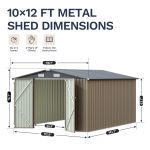 Patiowell 10x12 Metal Shed with White Vents, Brown - Image 3
