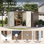 Patiowell 10x12 Metal Shed with White Vents, Brown - Image 4