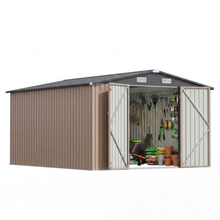 Patiowell 10x12 Metal Shed with White Vents, Brown