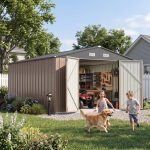 Patiowell 10x12 Metal Shed with White Vents, Brown - Image 7