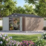 Patiowell 10x12 Metal Shed with White Vents, Brown - Image 2