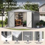 Patiowell 10x12 Metal Shed with White Vents, Gray - Image 4