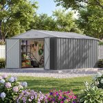 Patiowell 10x12 Metal Shed with White Vents, Gray - Image 7