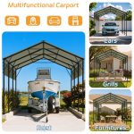 Patiowell 10'x15' Metal Carport with Vertical Roof, Black - Image 7