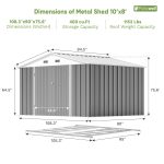 Patiowell 10x8 Metal Shed with Floor, Gray - Image 3