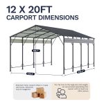 Patiowell 12'x20' Metal Carport with Vertical Roof, Black - Image 3