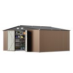 Patiowell 14x12 Metal Shed with Vents & Lockable Door, Brown
