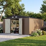 Patiowell 14x12 Metal Shed with Vents & Lockable Door, Brown - Image 2