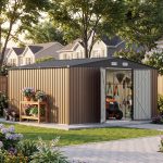 Patiowell 14x12 Metal Shed with Vents & Lockable Door, Brown - Image 9