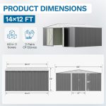 Patiowell 14x12 Metal Shed with Vents & Lockable Door, Gray - Image 3