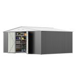 Patiowell 14x12 Metal Shed with Vents & Lockable Door, Gray