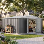 Patiowell 14x12 Metal Shed with Vents & Lockable Door, Gray - Image 8