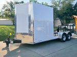 7x18 White Hybrid V Nose Trailer with 1' Mesh Siding (2) 5,200lb Axles
