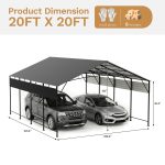 Patiowell 20x20 ft Outdoor Metal Carport, Black - Image 3