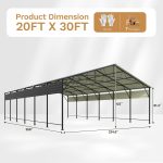 Patiowell 20x30 ft Outdoor Metal Carport, Black - Image 3
