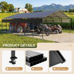 Patiowell 20x30 ft Outdoor Metal Carport, Black - Image 6