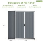 Patiowell 5x3 Plastic Outdoor Storage Shed with Lockable Door, Dark Gray - Image 3
