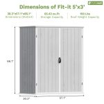 Patiowell 5x3 Plastic Outdoor Storage Shed with Lockable Door, Gray - Image 3