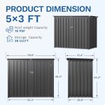 Patiowell 5x2.6ft Trash Can Storage Shed Metal Shed with Double Doors, Black - Image 3