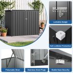 Patiowell 5x2.6ft Trash Can Storage Shed Metal Shed with Double Doors, Black - Image 4