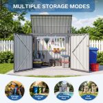 Patiowell 5x2.6ft Trash Can Storage Shed Metal Shed with Double Doors, Black - Image 8