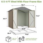 Patiowell 6x4 Metal Shed with Floor Frame, Brown - Image 3