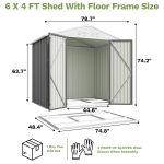 Patiowell 6x4 Metal Shed with Floor Frame, Gray - Image 3