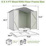 Patiowell 6x4 Metal Shed with Floor Frame, White - Image 3