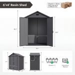 Patiowell 6x4 Plastic Shed with Window, Vent & Sloped Roof, Dark Gray - Image 3