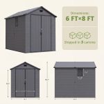 Patiowell 6x8 ft Plastic Shed with Vent, Window & Sloped Roof, Dark Gray - Image 3