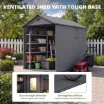 Patiowell 6x8 ft Plastic Shed with Vent, Window & Sloped Roof, Dark Gray - Image 5