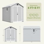 Patiowell 6x8 ft Plastic Shed with Vent, Window & Sloped Roof, Light Gray - Image 3