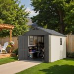 Kick-it 8x10 Plastic Storage Shed with Floor and Windows, Gray & Beige - Image 17