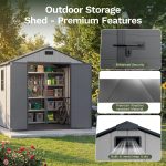 Patiowell 8x10 Plastic Storage Shed with Window and Lockable Door, Gray - Image 4