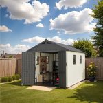 Kick-it 8x12 Plastic Storage Shed with Floor, Gray & Beige - Image 14