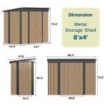 Patiowell 8x4ft Metal Shed with 3 Lockable Doors, Brown - Image 3
