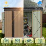 Patiowell 8x4ft Metal Shed with 3 Lockable Doors, Brown - Image 4