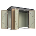 Patiowell 8x4ft Metal Shed with 3 Lockable Doors, Brown