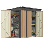 Patiowell 8x4ft Metal Shed with 3 Lockable Doors, Brown - Image 10