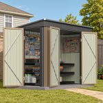 Patiowell 8x4ft Metal Shed with 3 Lockable Doors, Brown - Image 2