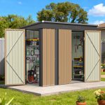 Patiowell 8x4ft Metal Shed with 3 Lockable Doors, Brown - Image 8