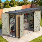 Patiowell 8x4ft Metal Shed with 3 Lockable Doors, Brown - Image 9
