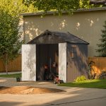 Kick-it 8x6 Plastic Storage Shed with Floor, Brown - Image 2