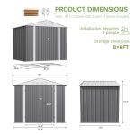 Patiowell 8x6 Metal Shed with Floor Frame, Gray - Image 3