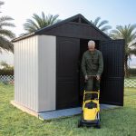 Kick-it 8x6 Plastic Storage Shed with Floor, Gray & Beige - Image 2