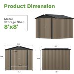 Patiowell 8x8ft Metal Shed with Lockable Doors, Brown - Image 3